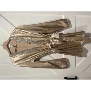 Flora Women's Satin Robe with Floral Lace Trim